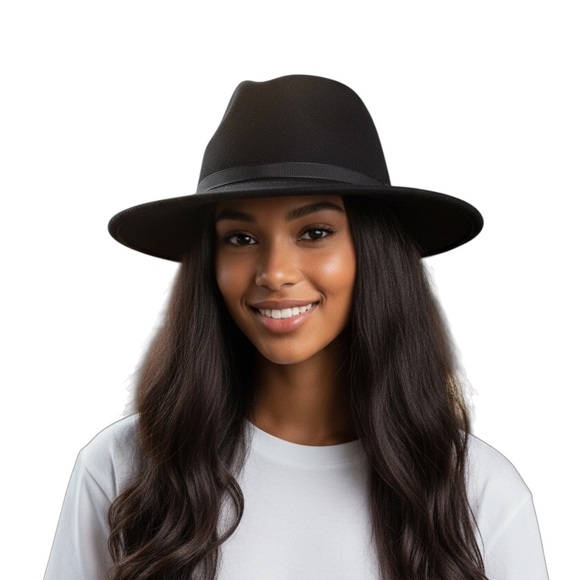 H&M Classic Boho Minimalist Black Brim Fedora Felt Hat O/S - Picture 1 of 6